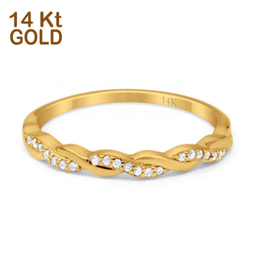 14K Yellow Gold Round Half Eternity Twisted Band Simulated CZ Wedding Engagement Ring Size-7
